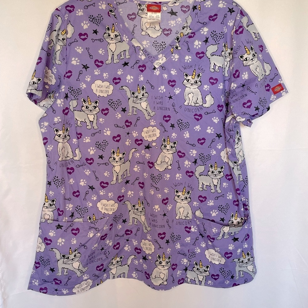 Dickies Scrub Top | Purple “I wish I was a Unicorn” V-neck scrub top